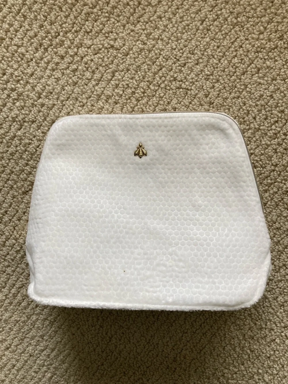 GUERLAIN White Cosmetic Pouch with Gold Bee Accent